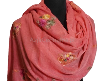 Duży miękki szal Różowy haftowany w kwiaty