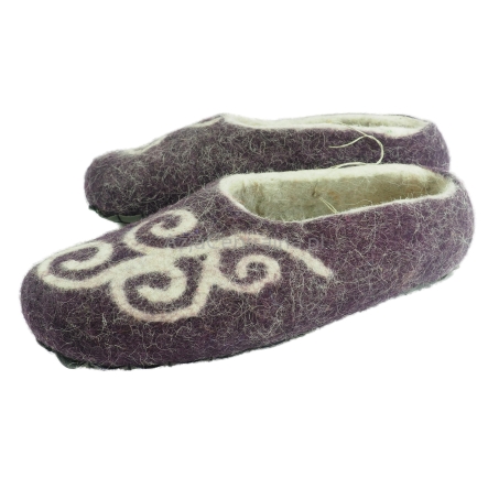 Wełniane paputki fioletowe w tradycyjne wzory z podeszwą. Rozmiar 40/41.