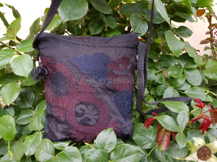 Damska listonoszka z jedwabnymi wzorami Suzani, kolor ciemnej czekolady