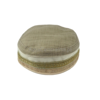 Męska czapka krymka lniana ciemnobeżowa etniczna