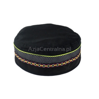 Letnia czapka męska krymka lniana czarna Boho Etno (56-61)