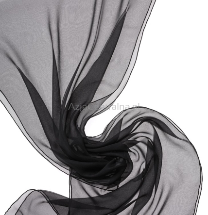 Duży damski szal jedwabny 100% szyfonowy CZARNY 230x55cm
