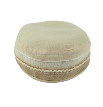 Męska letnia czapka lniana krymka beżowa z jutową taśmą