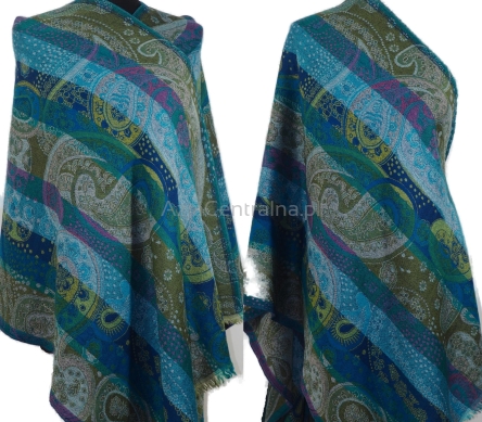 Damski szal wełniany Praisley turkusowe odcienie