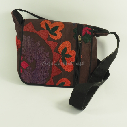 Damska torba brązowe z jedwabnymi wzorami Suzani na ramię