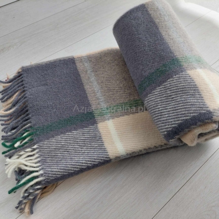 Wełniany klasyczny pled narzuta koc z wełny merynos 140x205 cm
