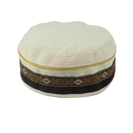 Letnia czapka męska krymka lniana kremowa ecru