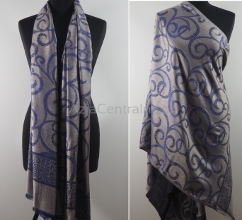 Damski szal dwustronny fioletowo srebrny