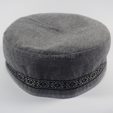 Krymka czapka szara-popiel  taśma wzory etniczne