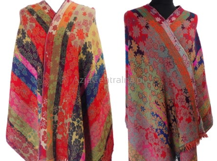 Damski szal kolorowy w kwiaty z wełny merynosów