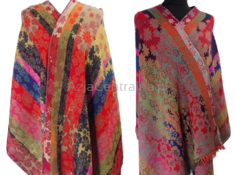 Damski szal kolorowy w kwiaty z wełny merynosów