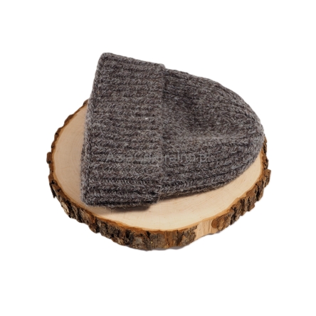 Ciepła czapka męska zimowa ALPAKI i wełny MELANŻ Brązowo szary