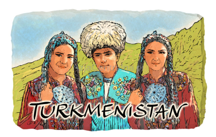 Magnes Turkmenistan Turkmeni w strojach tradycyjnych