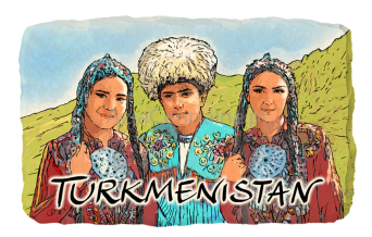 Magnes Turkmenistan Turkmeni w strojach tradycyjnych