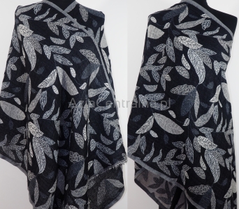 Damski szal wełny z merynosów dwustronny w liście