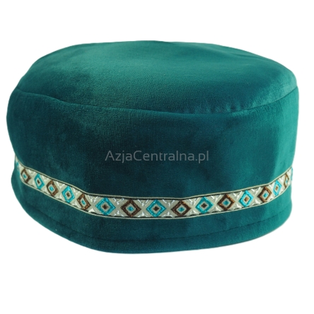 Krymka czapka męska turkus aksamit taśma ozdobna