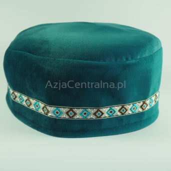Krymka czapka męska turkus aksamit taśma ozdobna