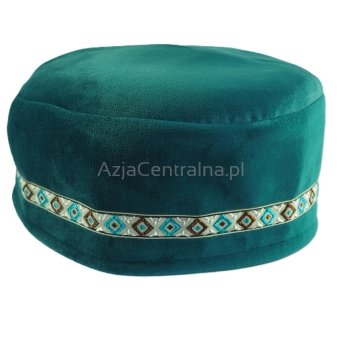 Krymka czapka męska turkus aksamit taśma ozdobna
