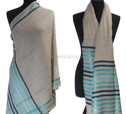 Męski damski dwustronny beżowy szal z wełny merynosów i jedwabiu