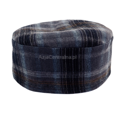 Krymka czapka męska wełna w szare i czarne kratki