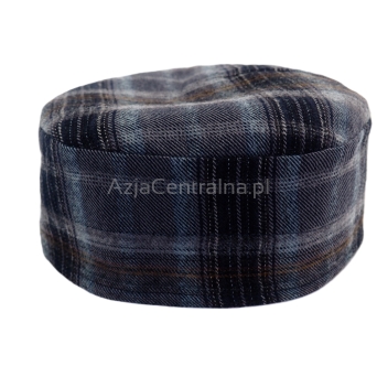 Krymka czapka męska wełna w szare i czarne kratki