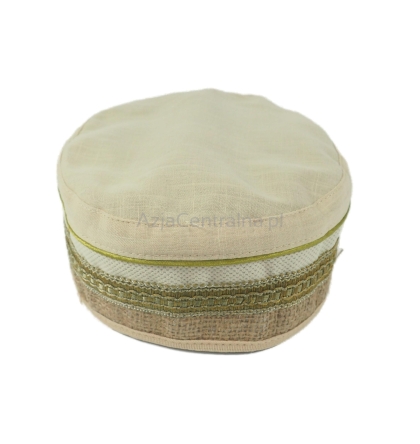 Męska czapka krymka beżowa z jutową taśmą (56-61cm)