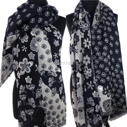 Damski szal wełniany z merynosów w kwiaty