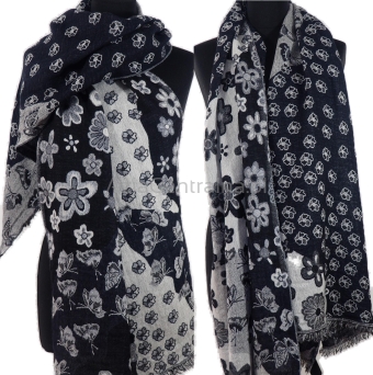 Damski szal wełniany z merynosów w kwiaty