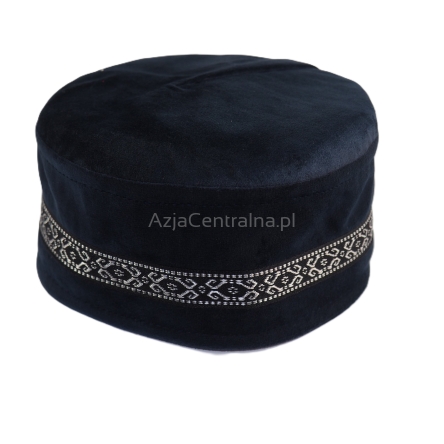 Krymka czapka męska z aksamitu taśmą etno - czarna