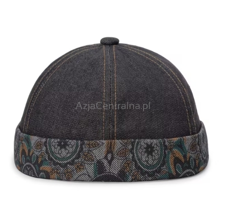 Dokerka czapka Jeansowa CZARNA MANDALA 56-58cm