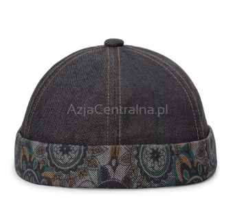 Dokerka czapka Jeansowa CZARNA MANDALA 56-58cm