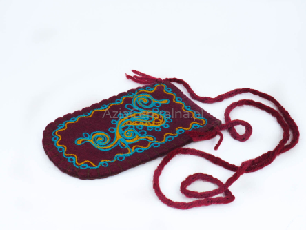 Etui z wełny merino haftowane Bordowe