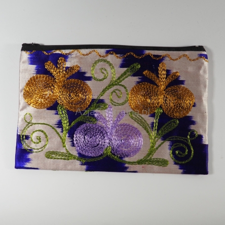 Atłas ikat kosmetyczka etui z haftem Suzani, Uzbekistan, Prezent dla Niej, dziewczyny, babci, mamy. AzjaCentralna.pl