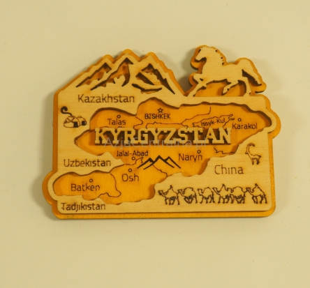 Magnes drewniany mapa Kirgistanu Kyrgyzstan