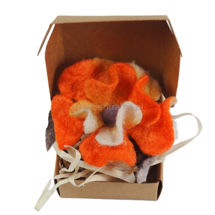 Broszka kwiat damska Pomarańczowa z wełny i jedwabiu