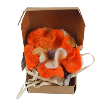 Broszka kwiat damska Pomarańczowa z wełny i jedwabiu