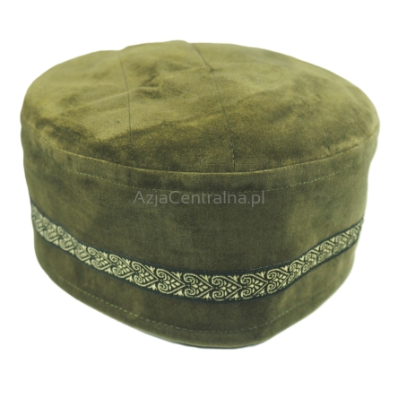 Krymka czapka męska zamszowa z ethniczną taśmą Zielony khaki