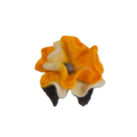 Broszka kwiat Żółty filcowa z wełny jedwabiu