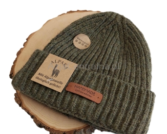 Ciepła czapka zimowa wełniana MERINO ALPAKA KHAKI