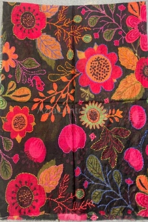 Damski szal wełniany merino wyszywany kwiecisty Paisley