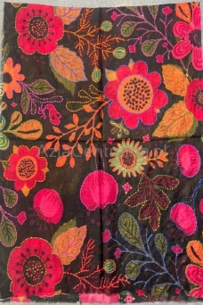 Damski szal wełniany merino wyszywany kwiecisty Paisley