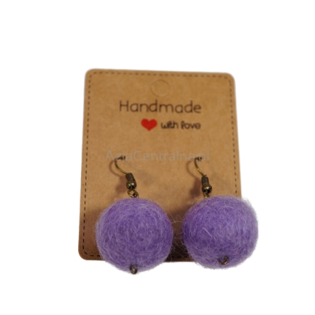 Kolczyki filcowe kulki z wełny merino Wrzosowy