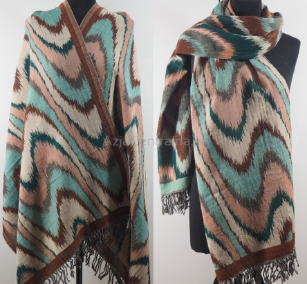 Wełniany damski szal z merynosów etniczny Ikat