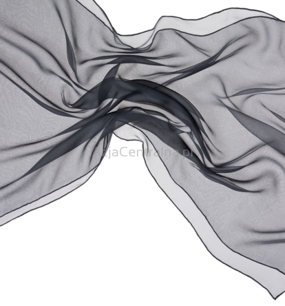 Szal jedwabny szyfon GRAFITOWY 180x55cm 100% jedwab