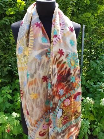 Damski szal wełniany kolorowy merino print wyszywany Paisley