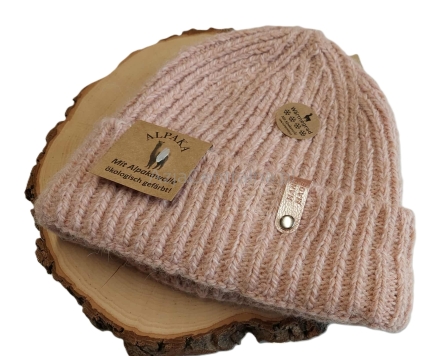 Ciepła czapka zimowa wełniana MERINO ALPAKA RÓŻOWA