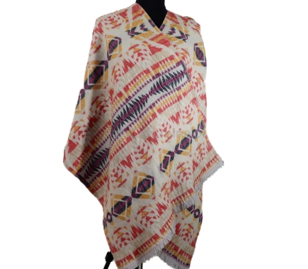 Stylowy damski szal z wełny Jaka we wzory azteckie