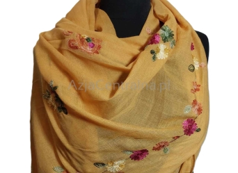 Szal damski wielokolorowym haftem w kwiaty MIODOWY