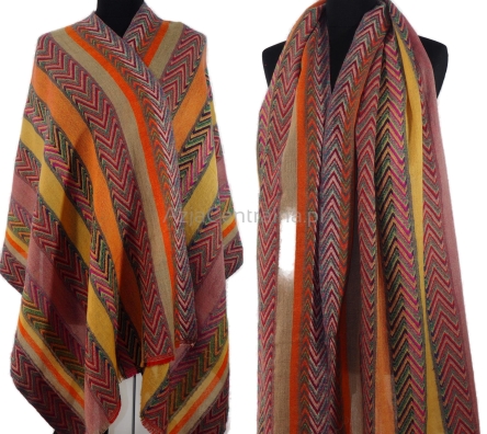 Damski i  męski dwustronny szal w paski i jodełka z wełny z merynosów