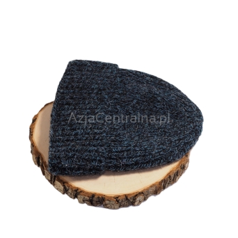 Ciepła czapka męska zimowa Alpaka Melanż Czarno Granatowy